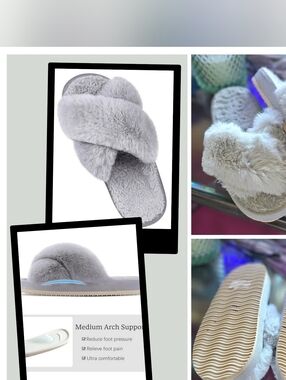 🩶Cross Band Fuzzy Fluffy, Open Toe Slippers/Slides in Soft Gray - US Sz 7-7.5